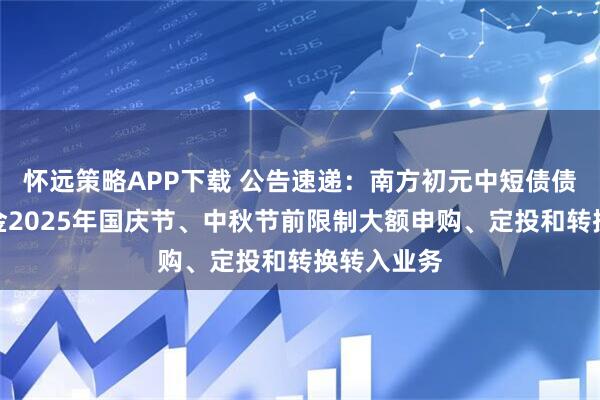 怀远策略APP下载 公告速递：南方初元中短债债券发起基金2025年国庆节、中秋节前限制大额申购、定投和转换转入业务